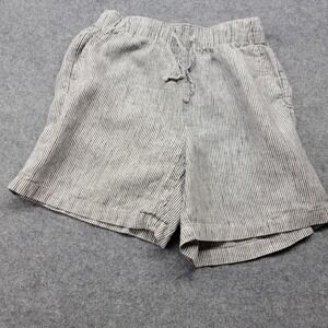 Lands End Women's 100% Linen High Rise Pull On Nautical Stripe Shorts Medium
